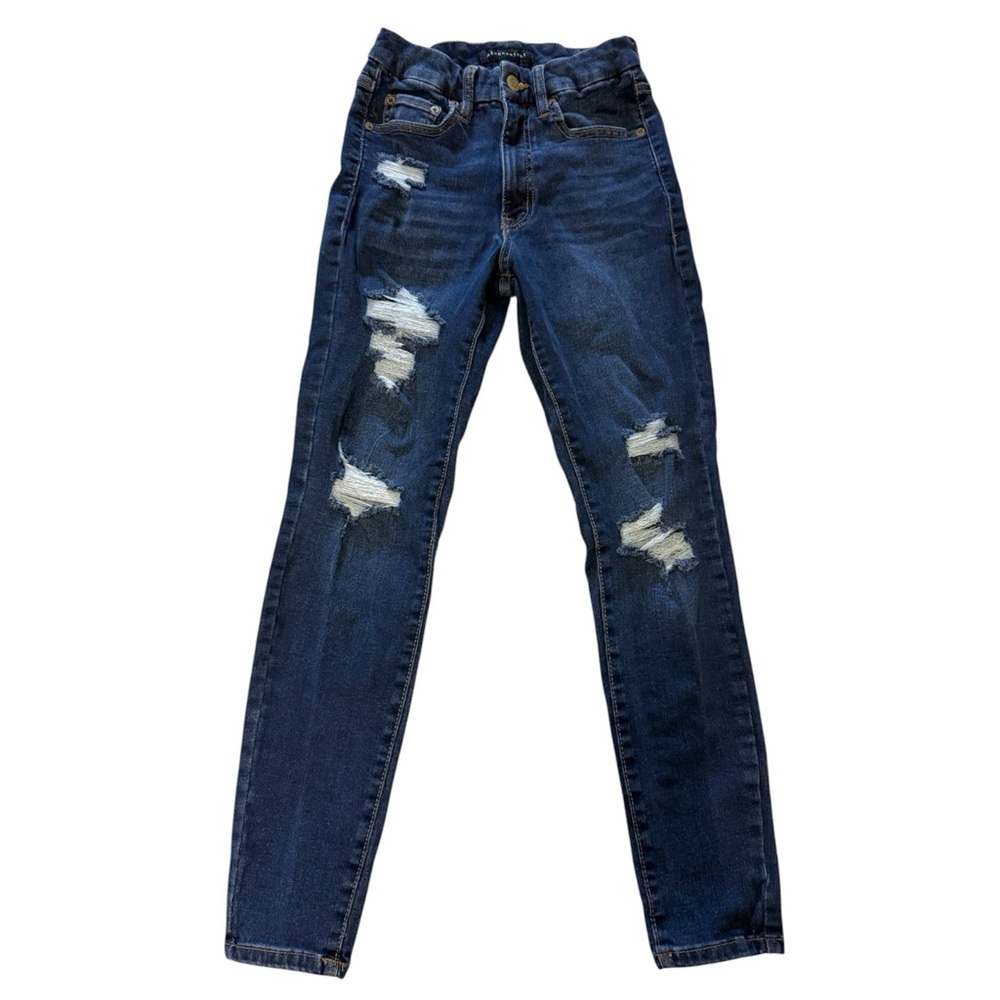 Aeropostale Dark Blue High Rise Curvy Distressed Skinny Jeans